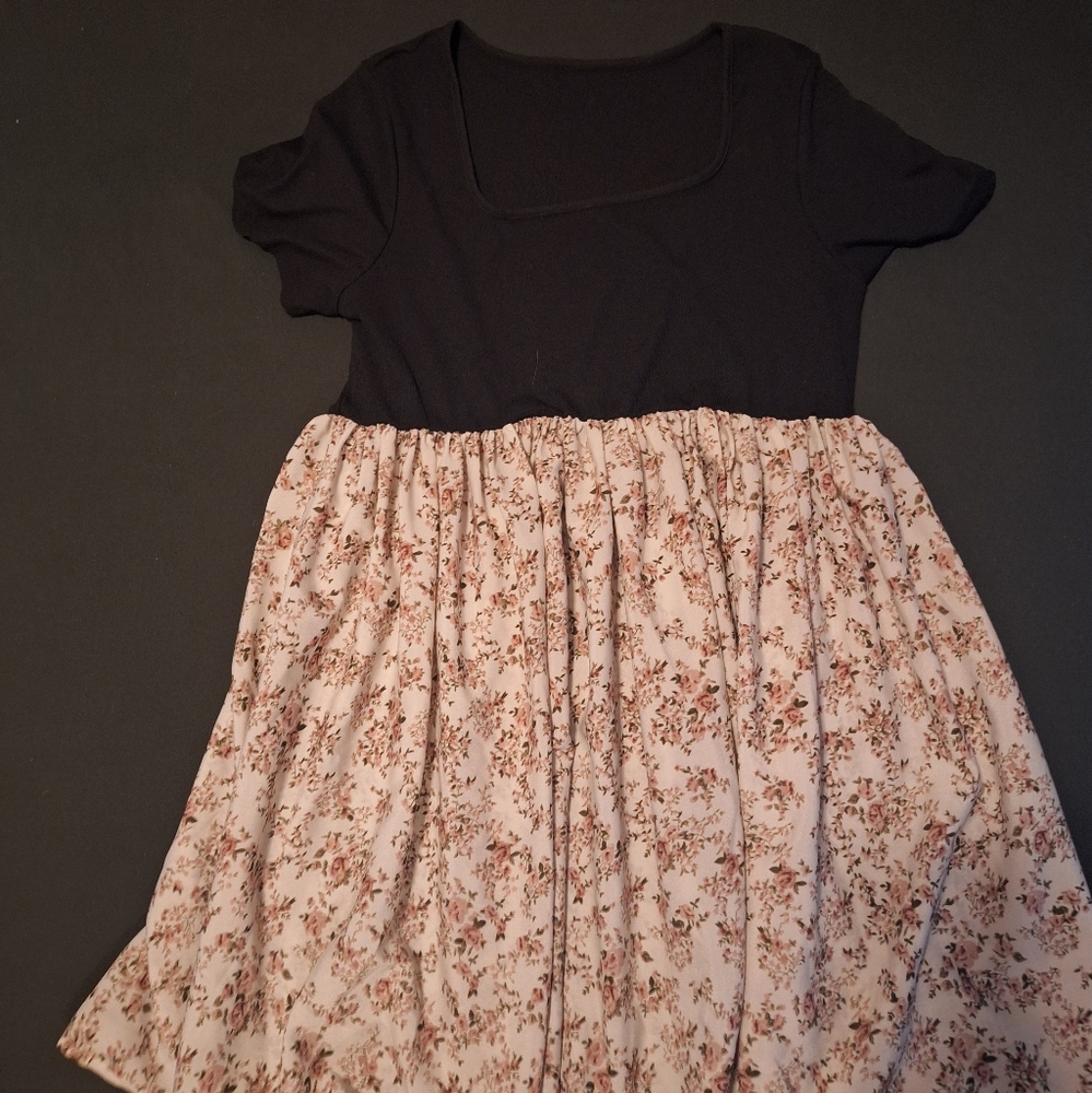 Floral Skirt Black Top Dress